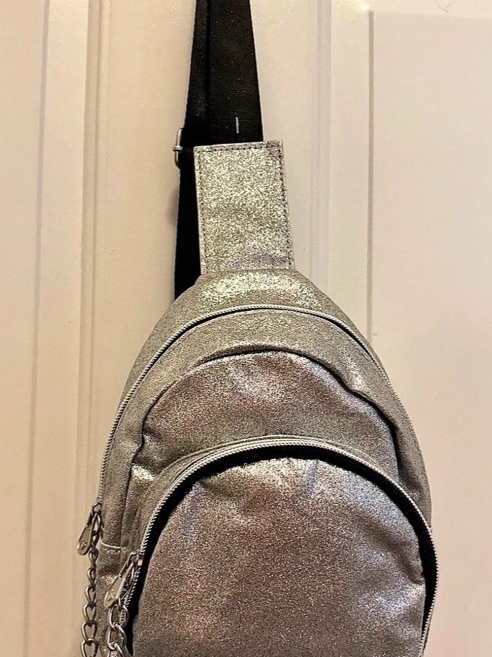 Never used Justice Metallic Mini Backpack in Silver & Black